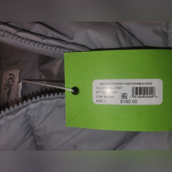 Size L - New Sam Edelman Hooded Crop Puffer Jacket In Navy - Picture 5 of 8